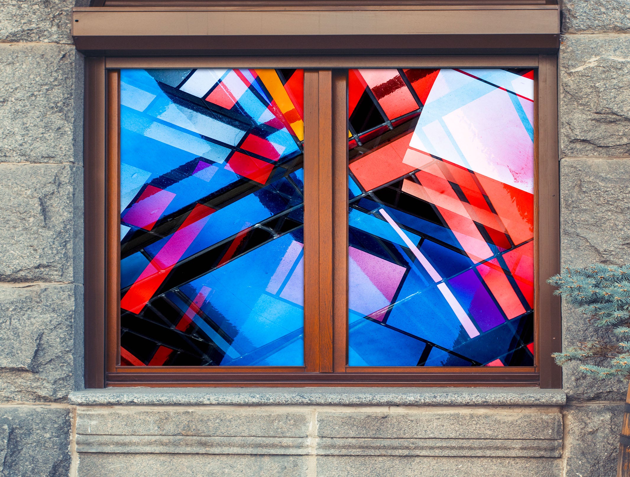 3D Red Glass 135 Window Film Print Sticker Cling Stained Glass UV Block