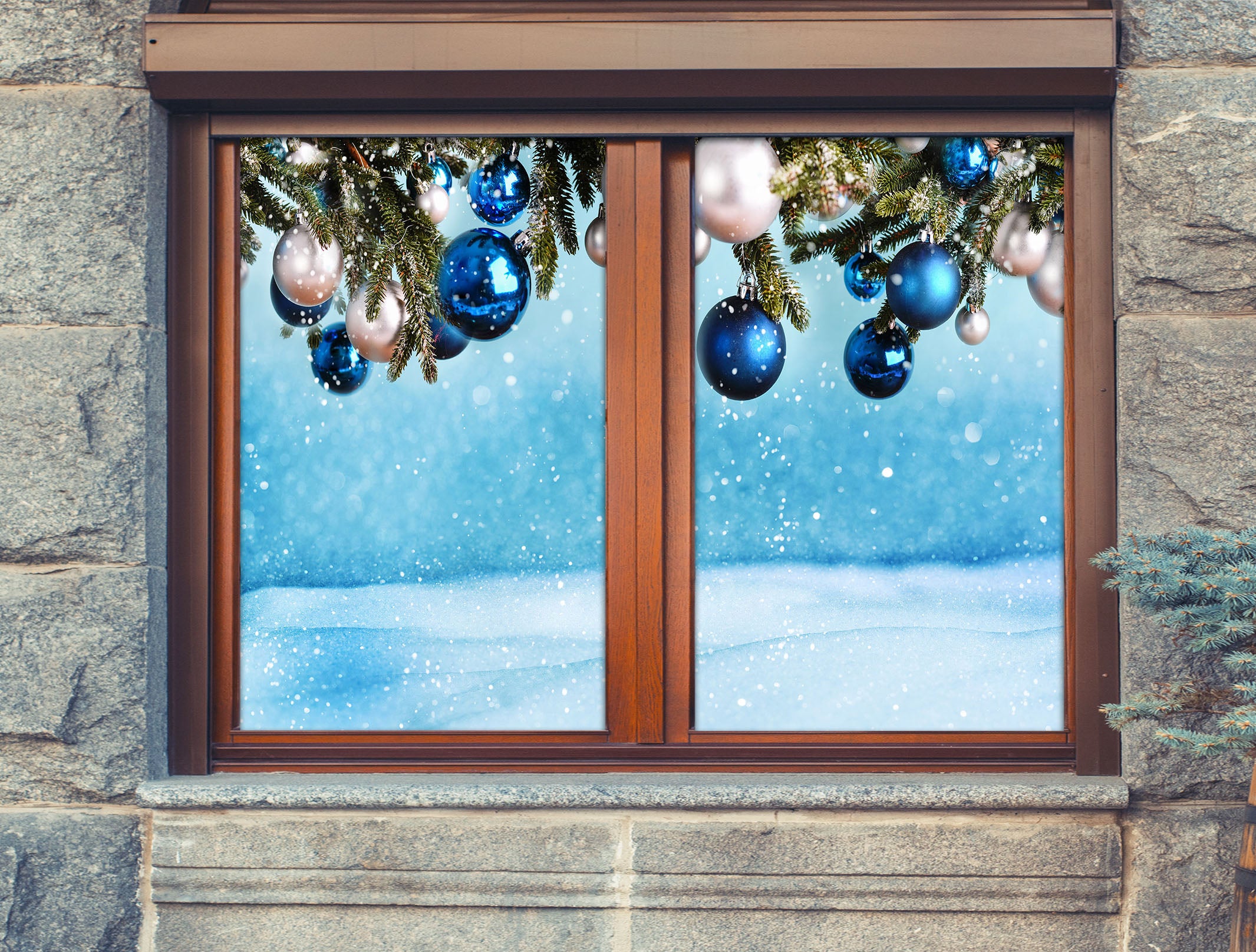 3D Blue White Ball 31066 Christmas Window Film Print Sticker Cling Stained Glass Xmas