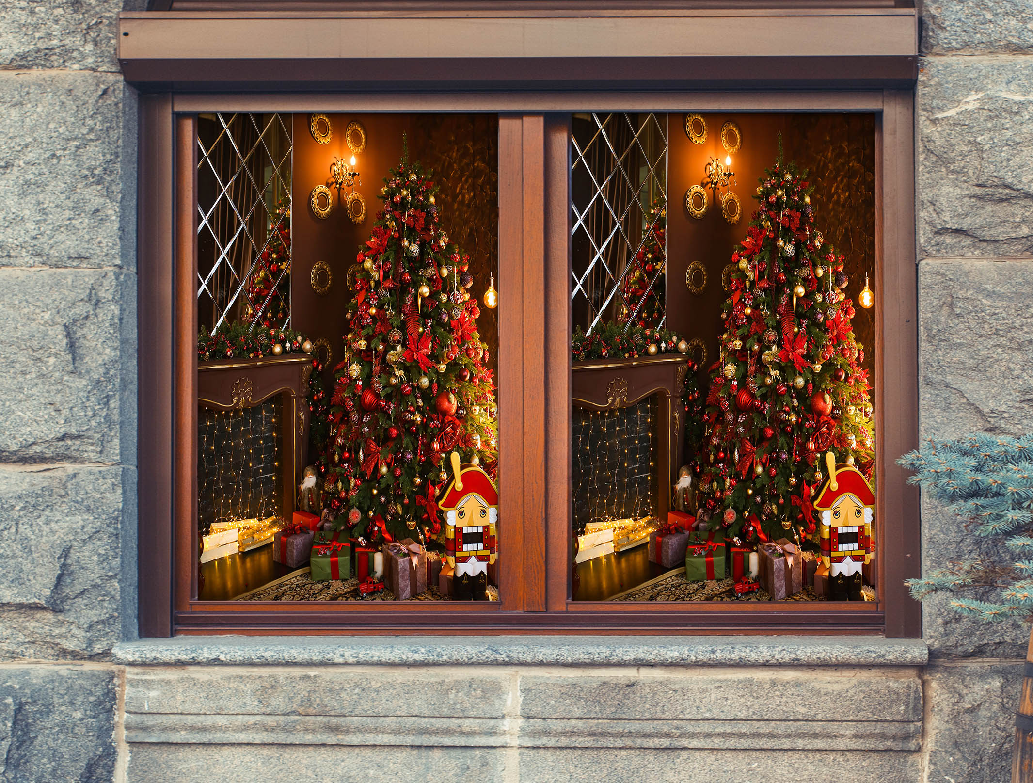 3D Christmas Tree 31084 Christmas Window Film Print Sticker Cling Stained Glass Xmas