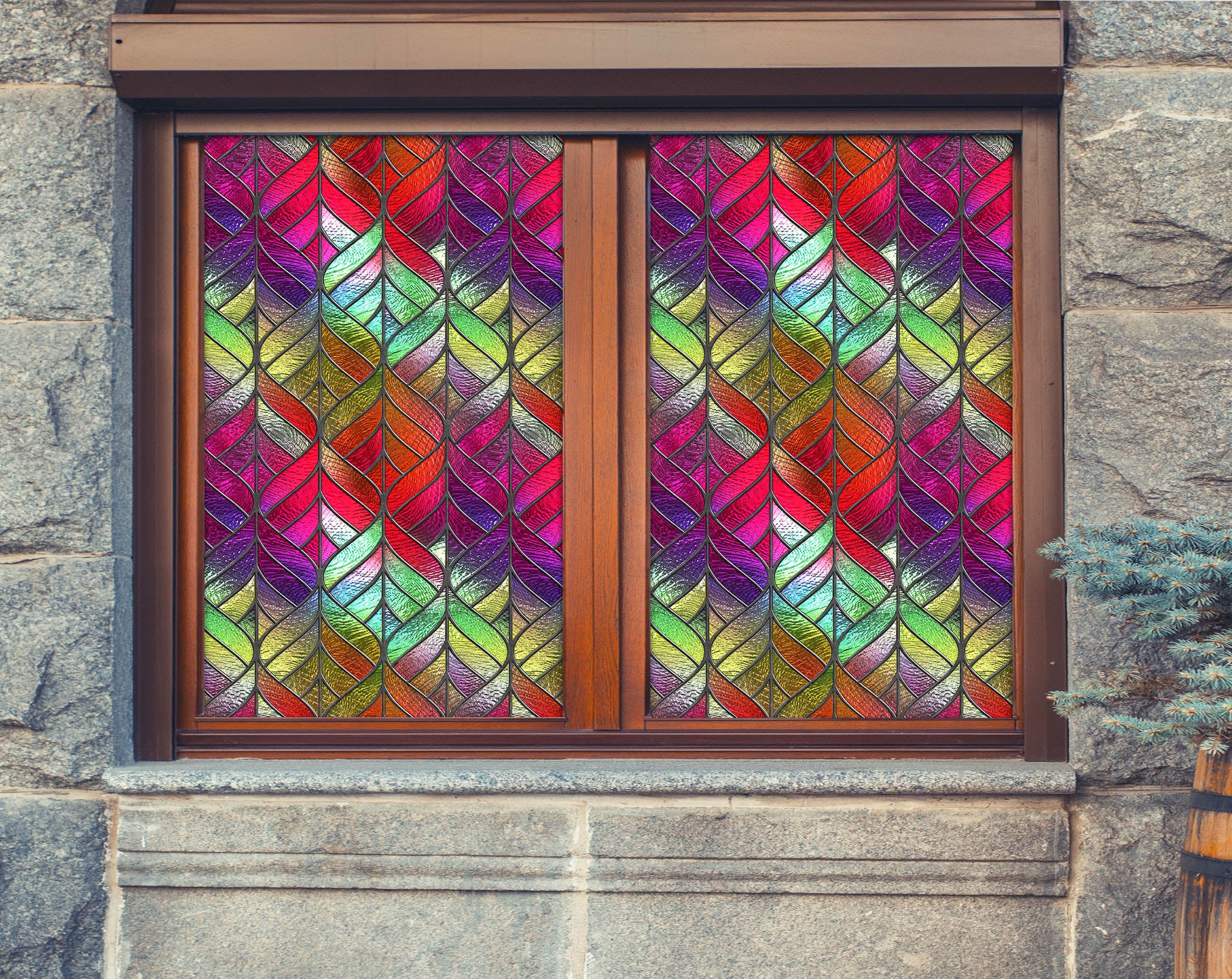 3D Color Square 207 Window Film Print Sticker Cling Stained Glass UV Block