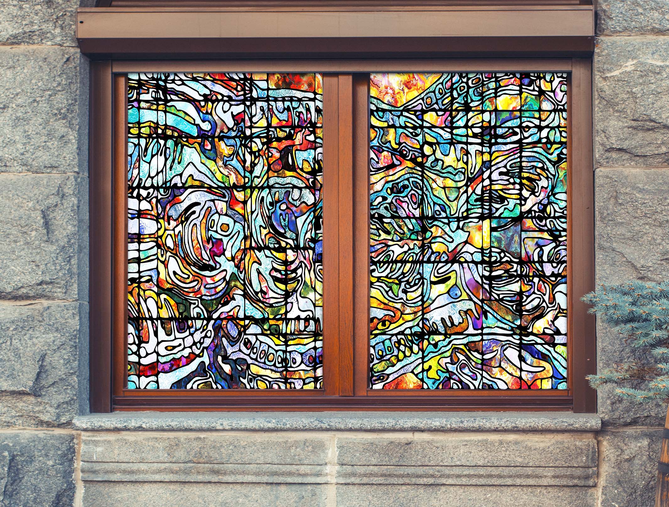 3D Abstract Graffiti 184 Window Film Print Sticker Cling Stained Glass UV Block