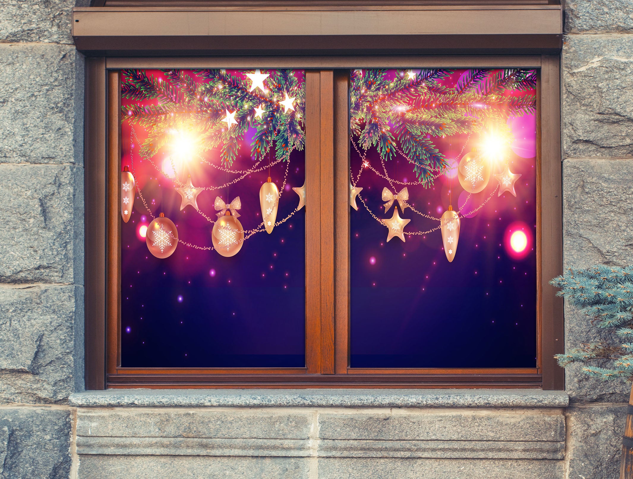 3D String Lights 30042 Christmas Window Film Print Sticker Cling Stained Glass Xmas