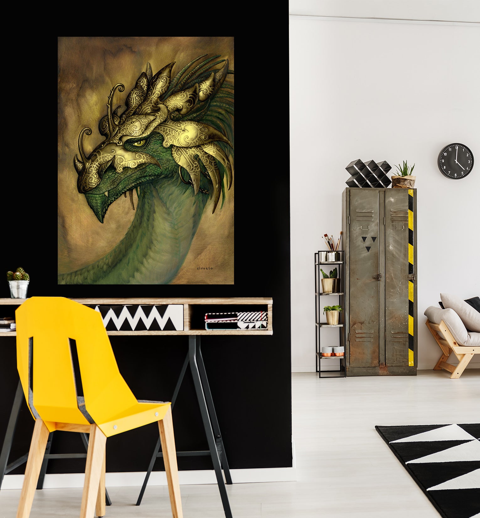 3D Green-Gold Dragon 8131 Ciruelo Wall Sticker