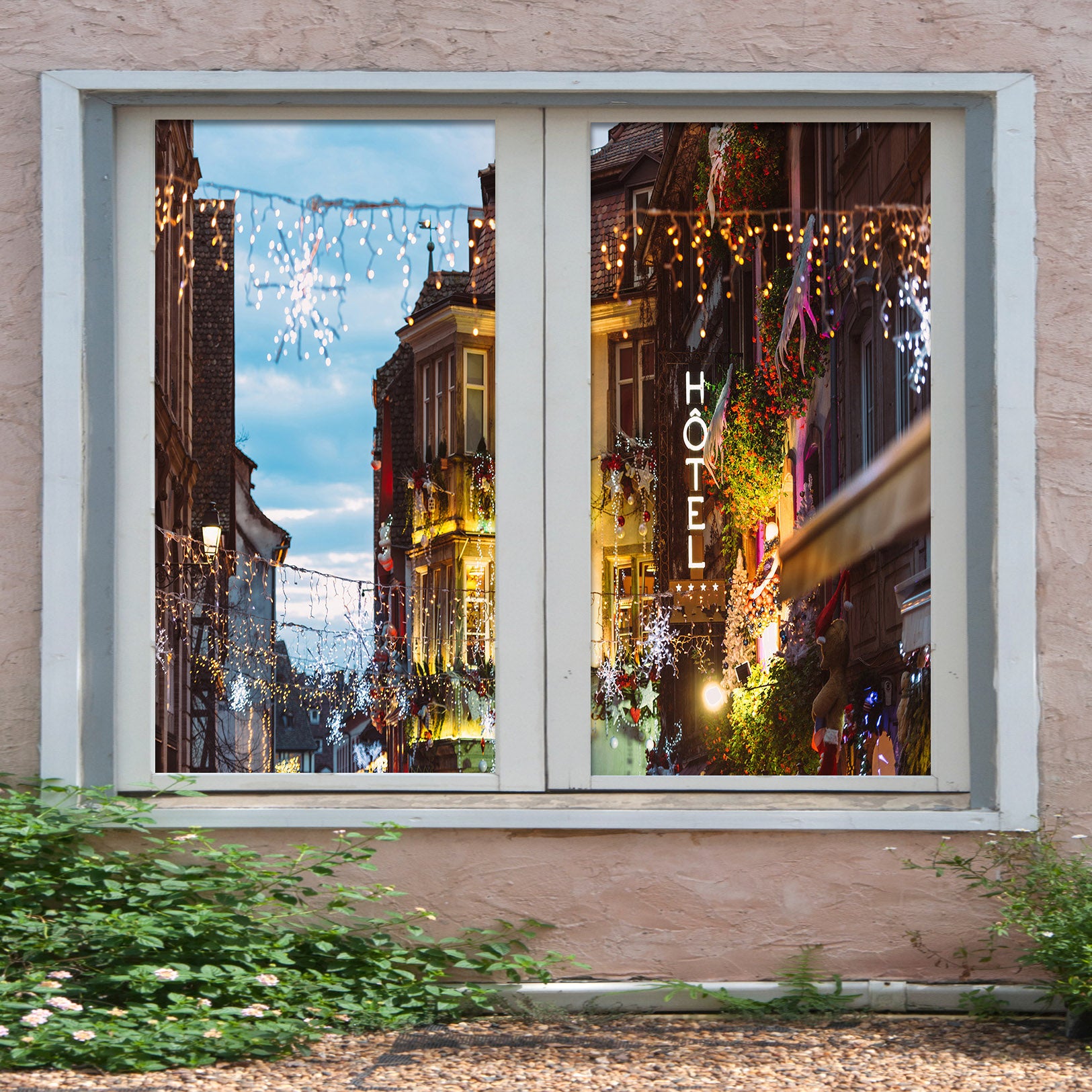 3D Building 30035 Christmas Window Film Print Sticker Cling Stained Glass Xmas