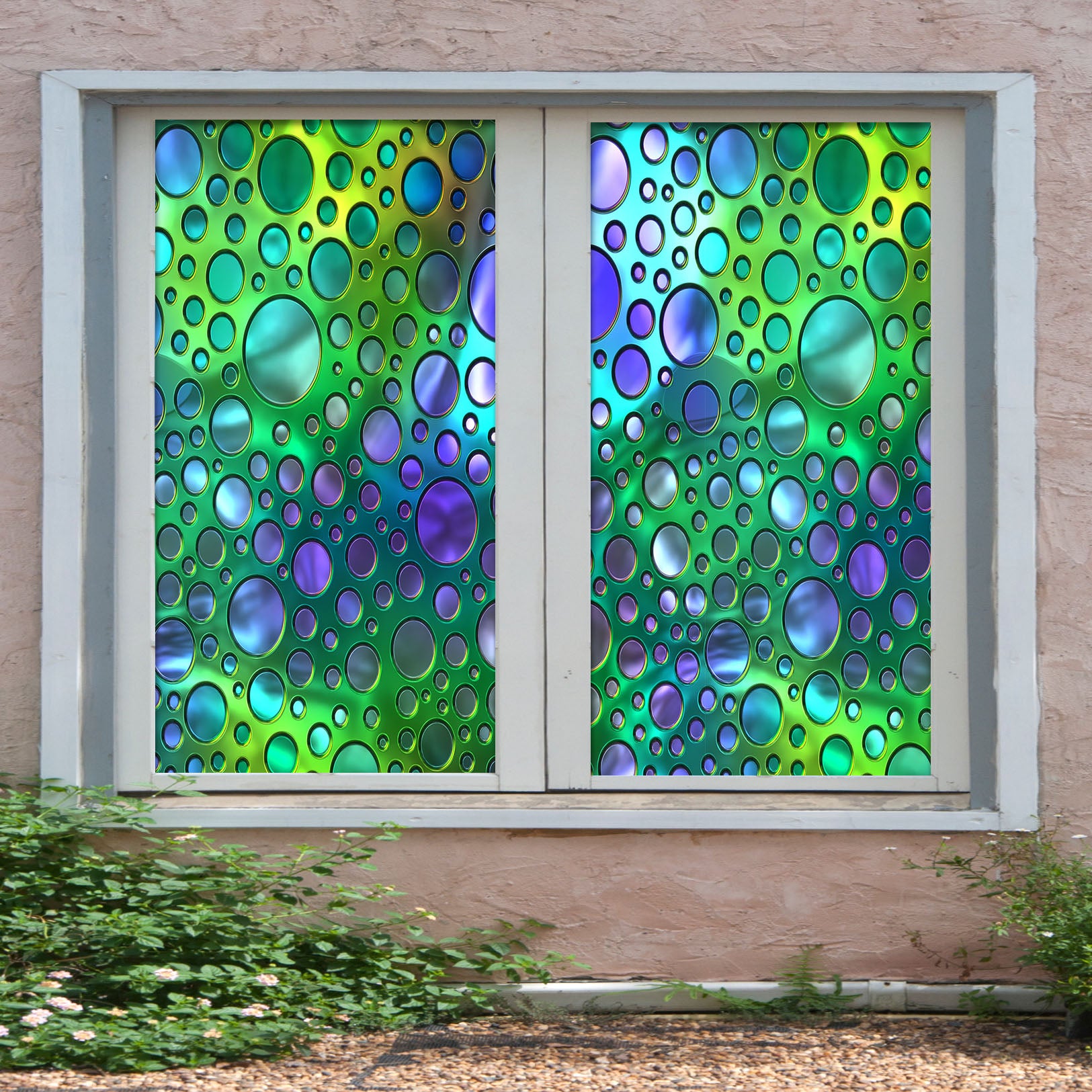 3D Colored Circle 430 Window Film Print Sticker Cling Stained Glass UV Block