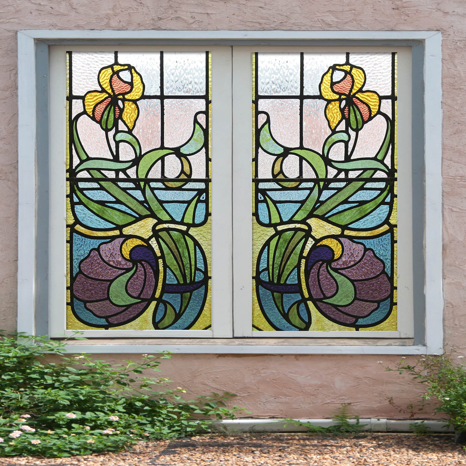 3D Yellow Flower 006 Window Film Print Sticker Cling Stained Glass UV Block