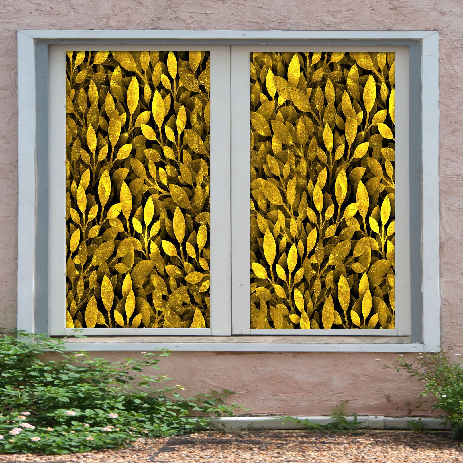 3D Golden Leaves 113 Window Film Print Sticker Cling Stained Glass UV Block