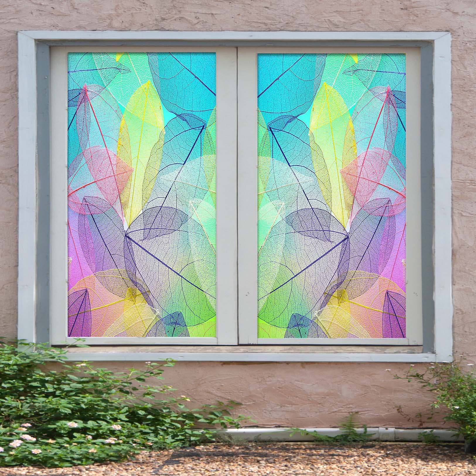 3D Colored Leaves 385 Window Film Print Sticker Cling Stained Glass UV Block