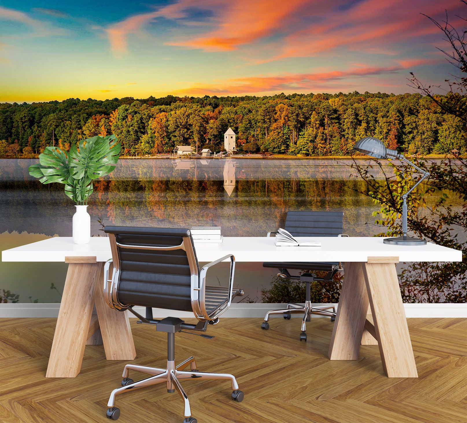 3D Sunset Forest Lake 5232 Beth Sheridan Wall Mural Wall Murals