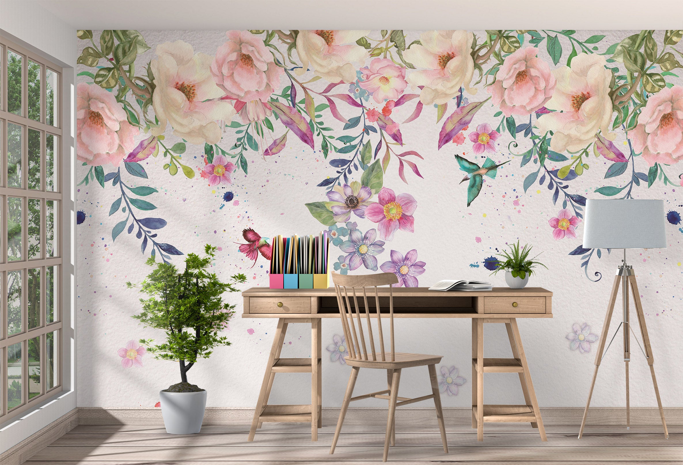 3D Colored Bird Petals 1044 Wall Murals