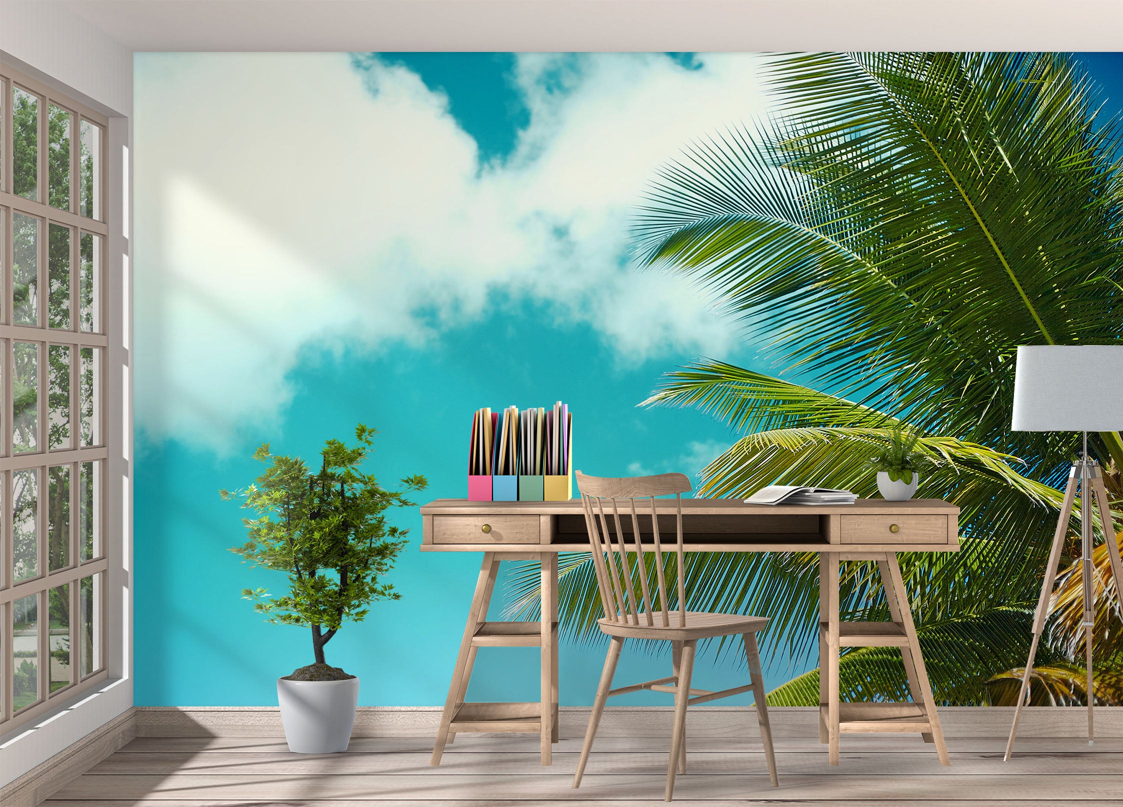 3D Sky Coconut Leaves 57123 Wall Murals