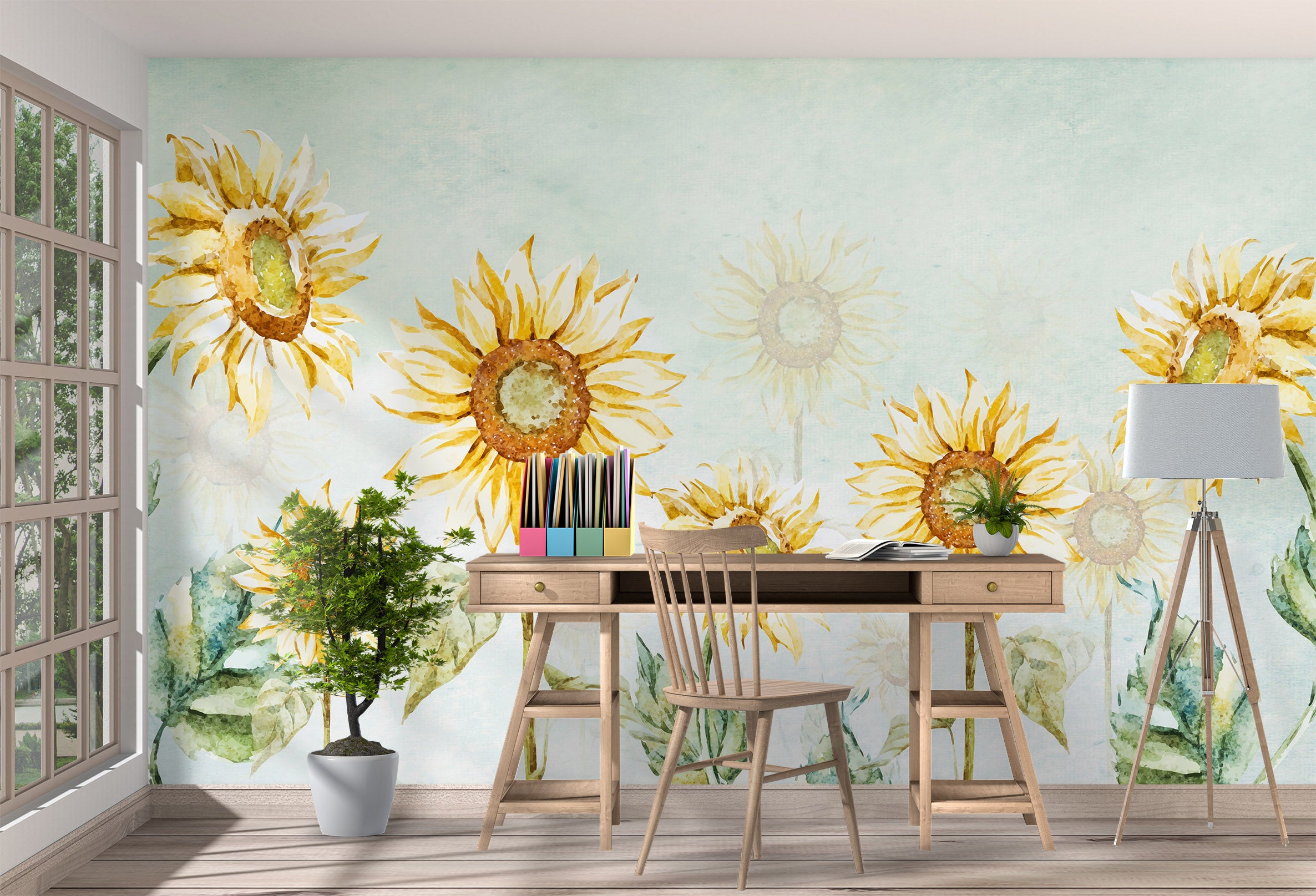 3D Hand Drawn Sunflower 1026 Wall Murals