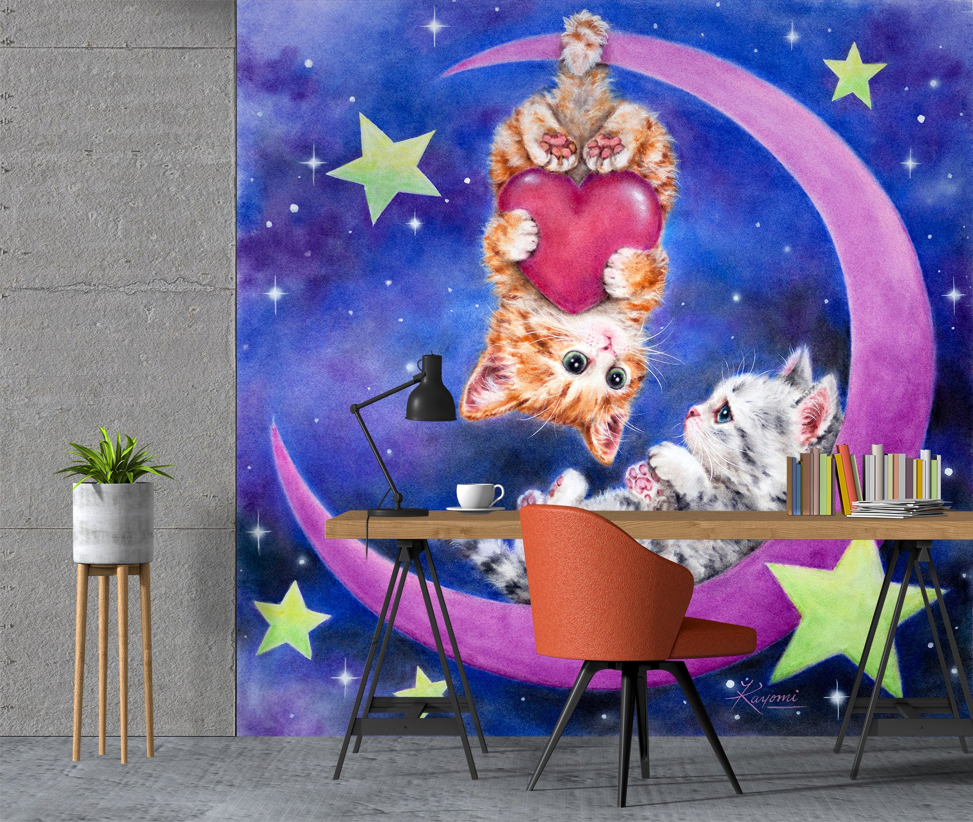 3D Moon Love Cat 5542 Kayomi Harai Wall Mural Wall Murals