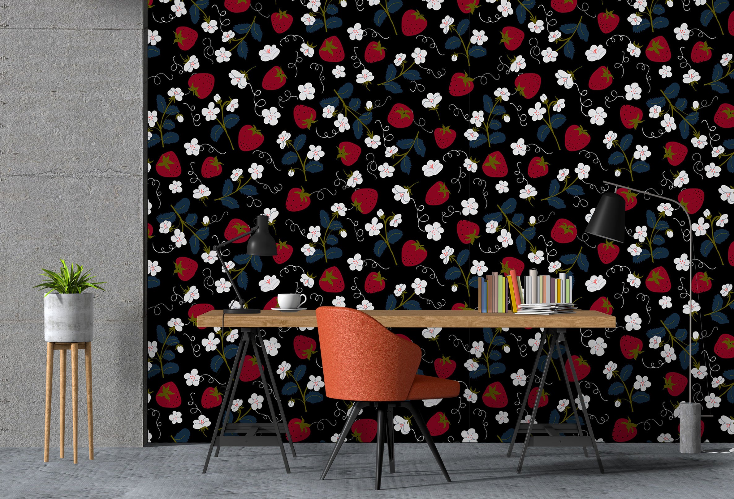 3D White Floral Strawberry 120108 Kashmira Jayaprakash Wall Mural Wall Murals