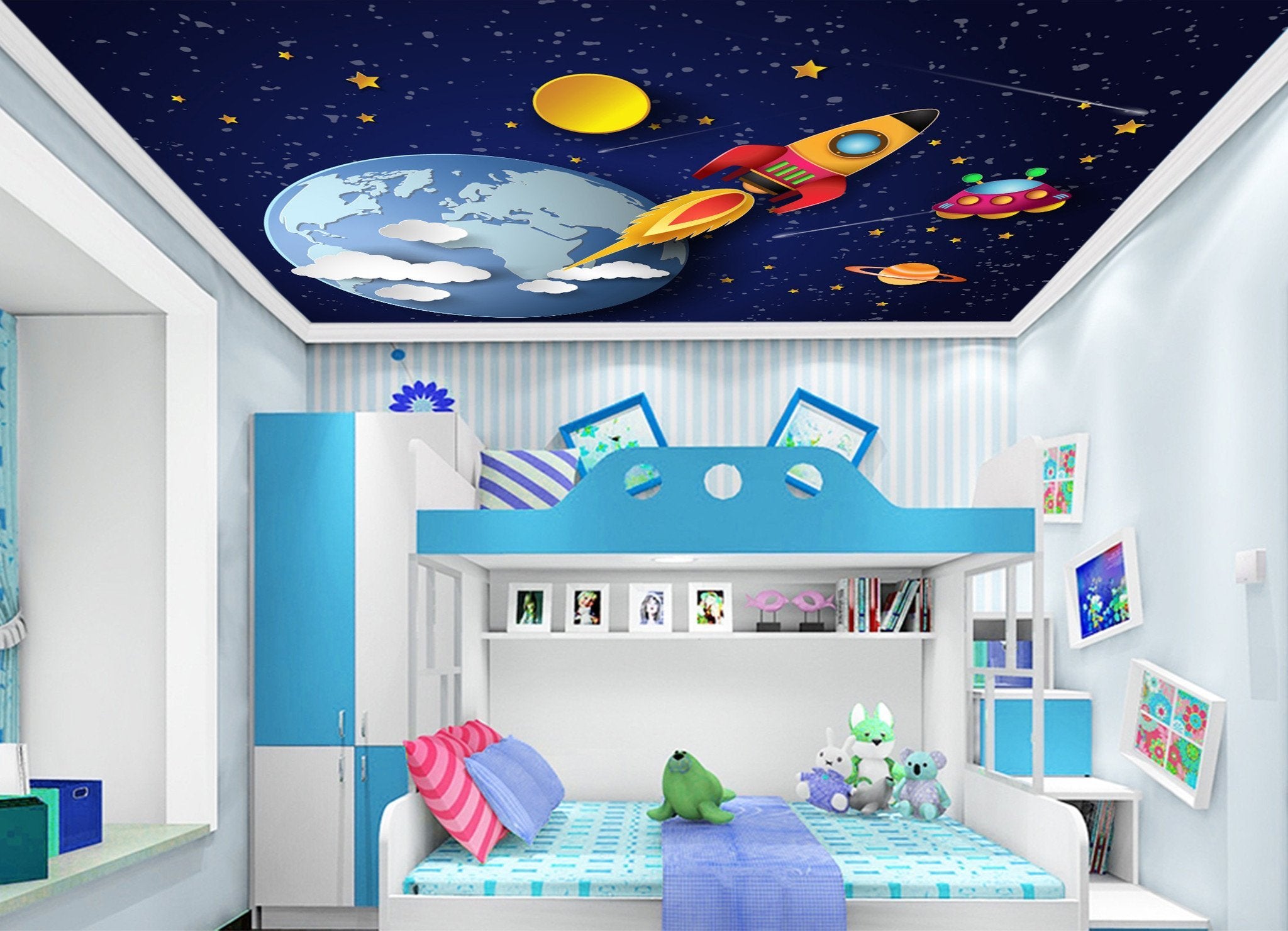 Stars Sky Planets Rocket Wallpaper AJ Wallpaper