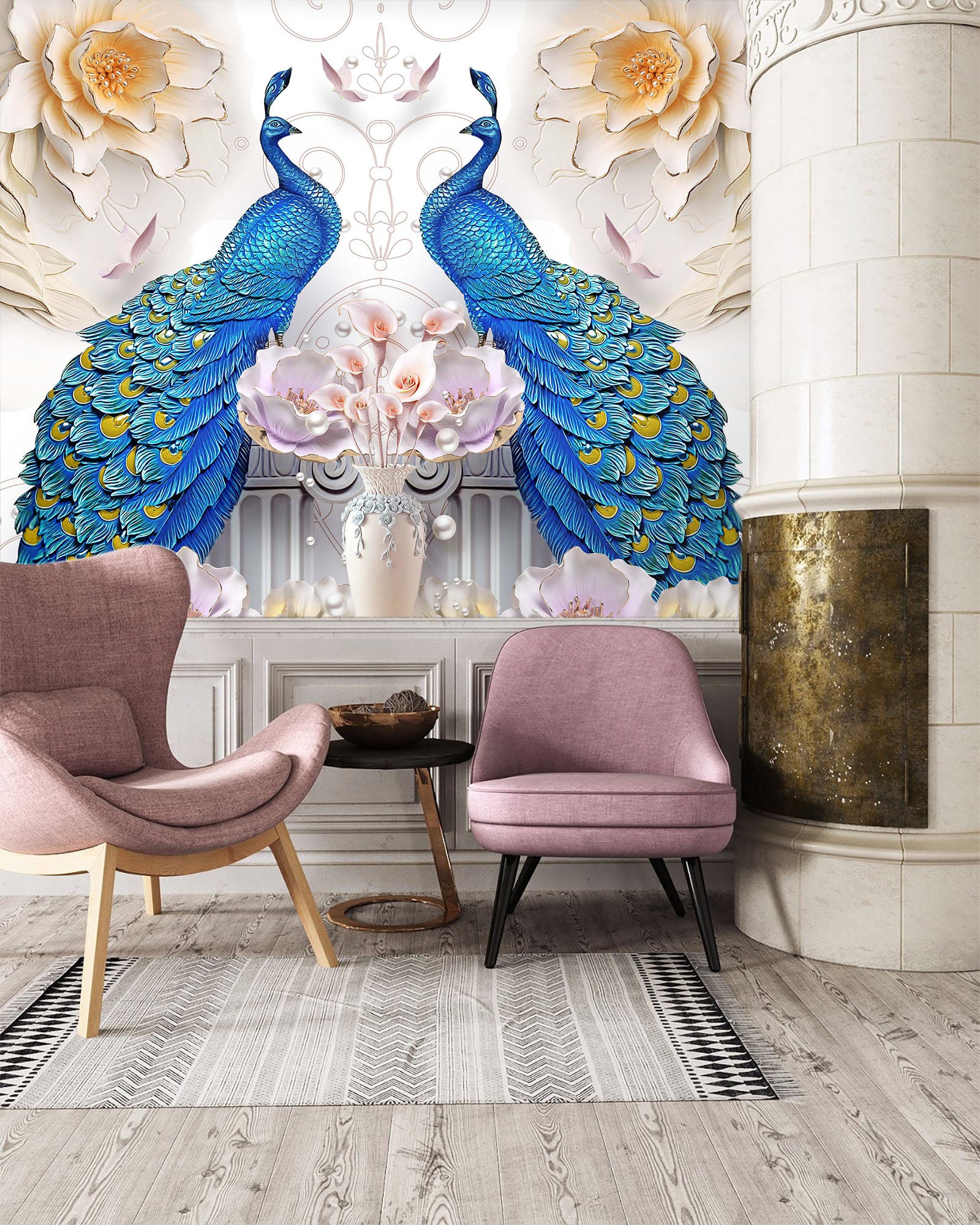 3D Blue Peacock 2075 Wall Murals