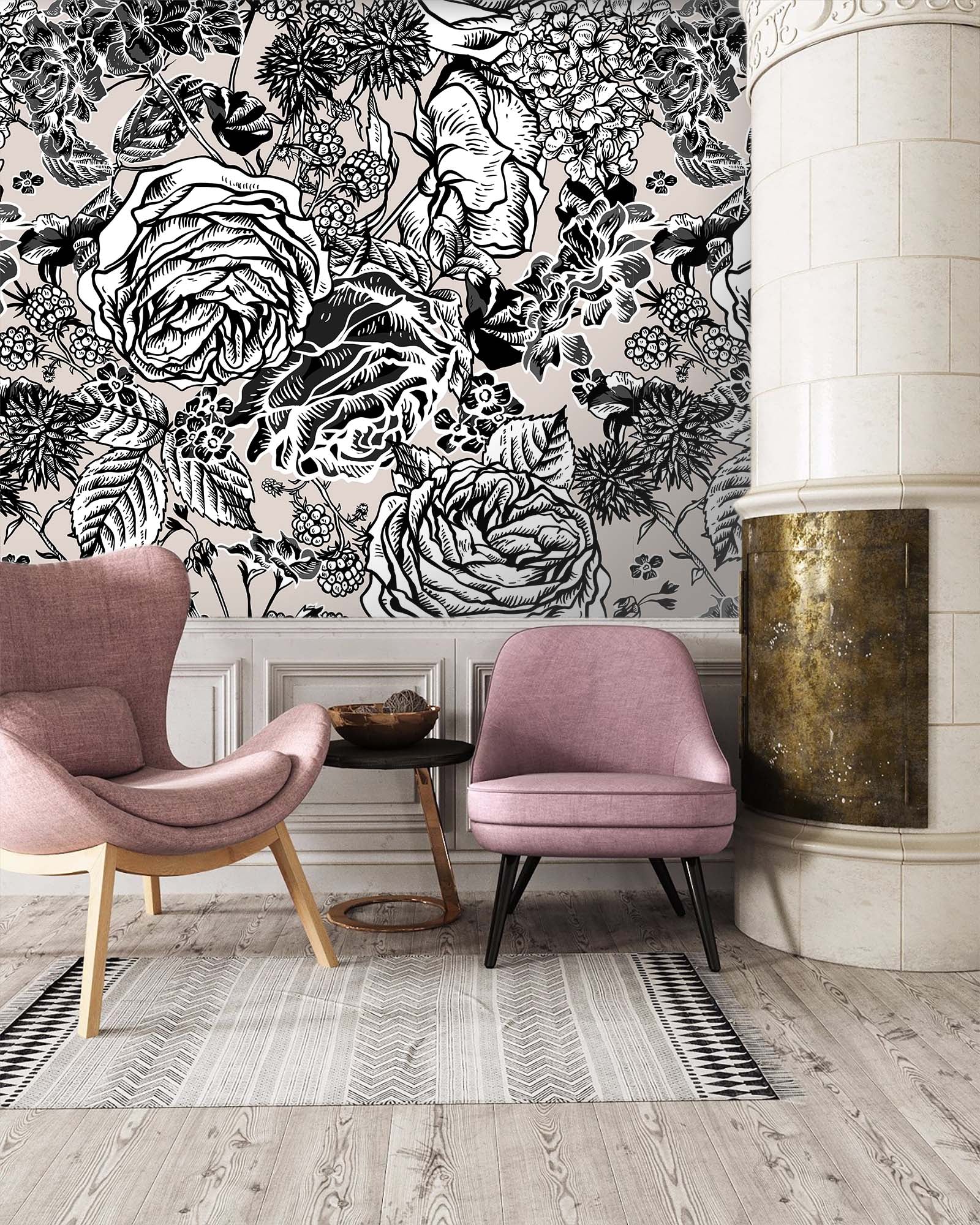 3D Doodle Peony Flower 46 Wall Murals