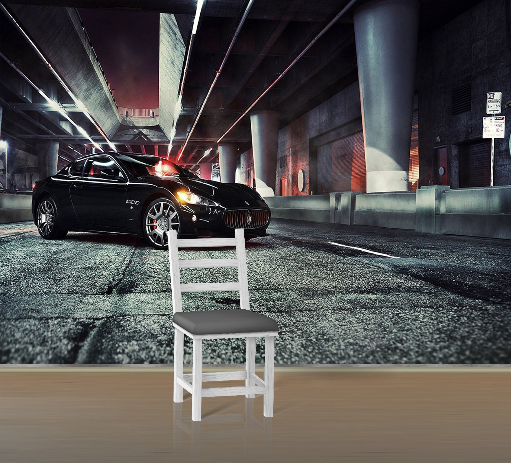 3D Black Maserati 277 Vehicle Wall Murals