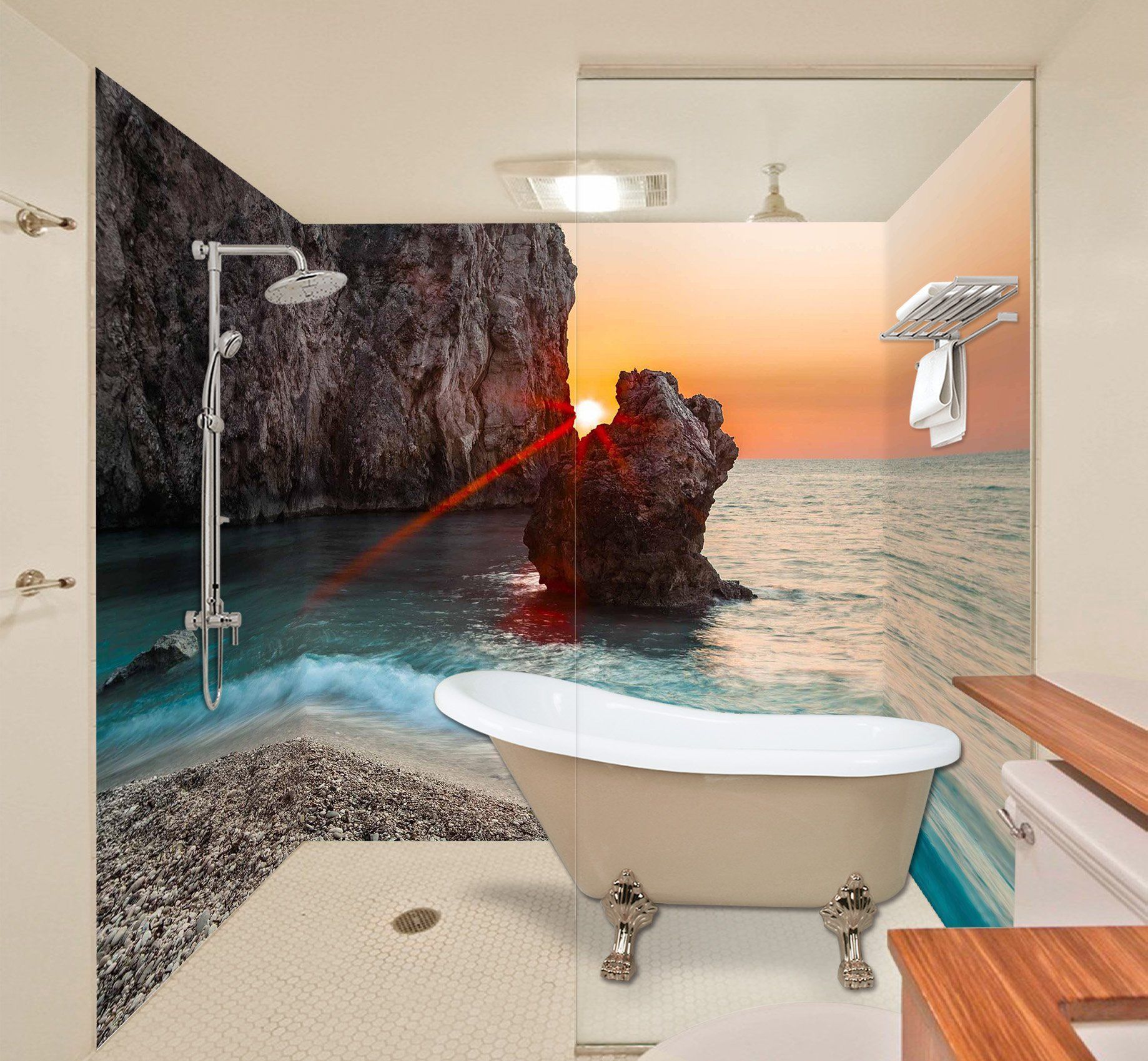 3D Sunset Sea Coast Scenery 19 Bathroom Wallpaper Wallpaper AJ Wallpaper