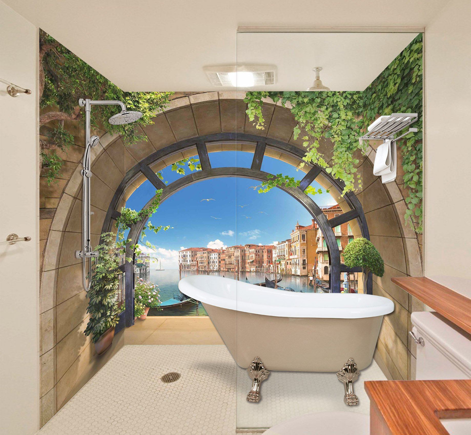 3D Venice Corridor Landscape 45 Bathroom Wallpaper Wallpaper AJ Wallpaper