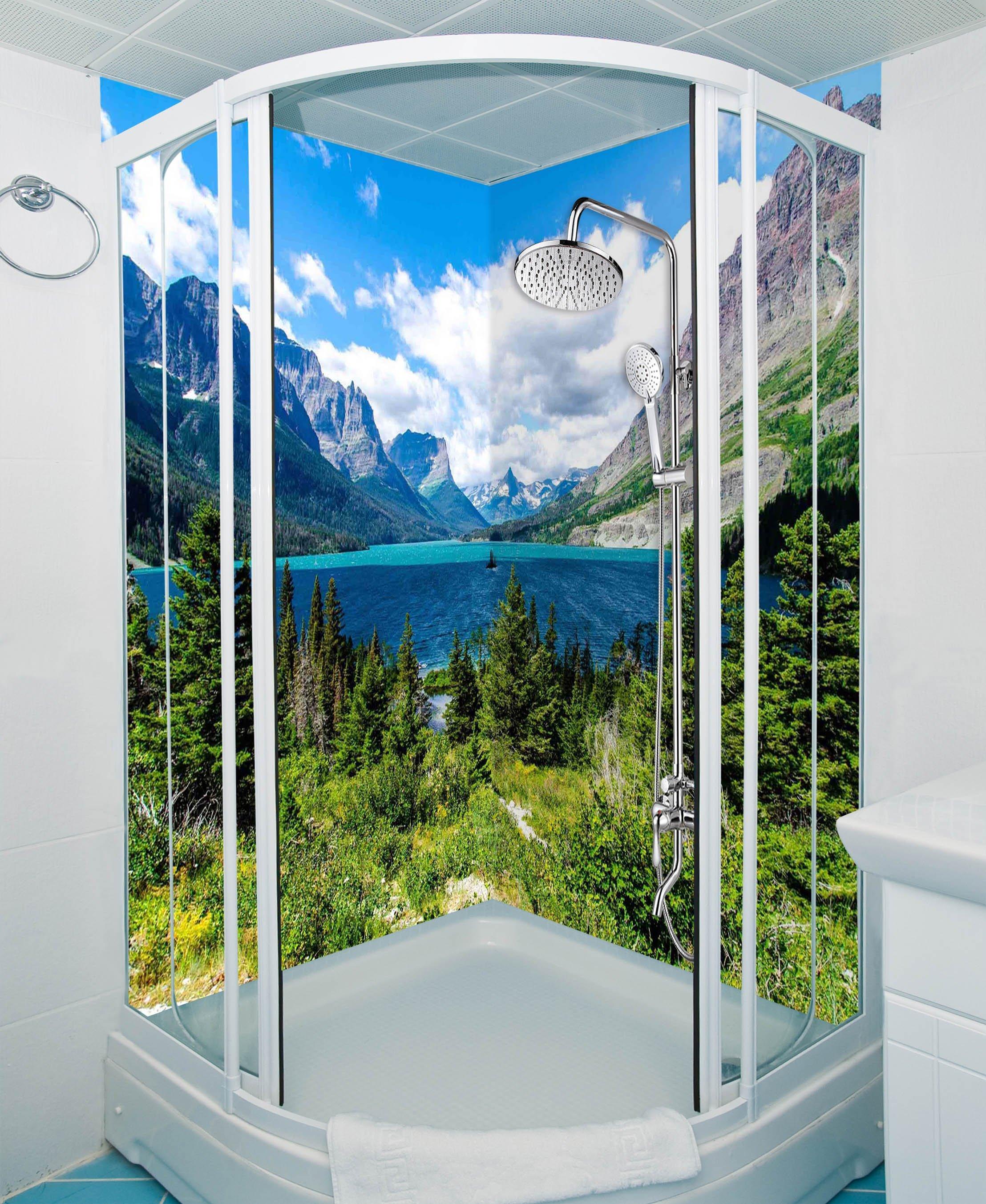 3D Mountain Lake Scenery 12 Bathroom Wallpaper Wallpaper AJ Wallpaper