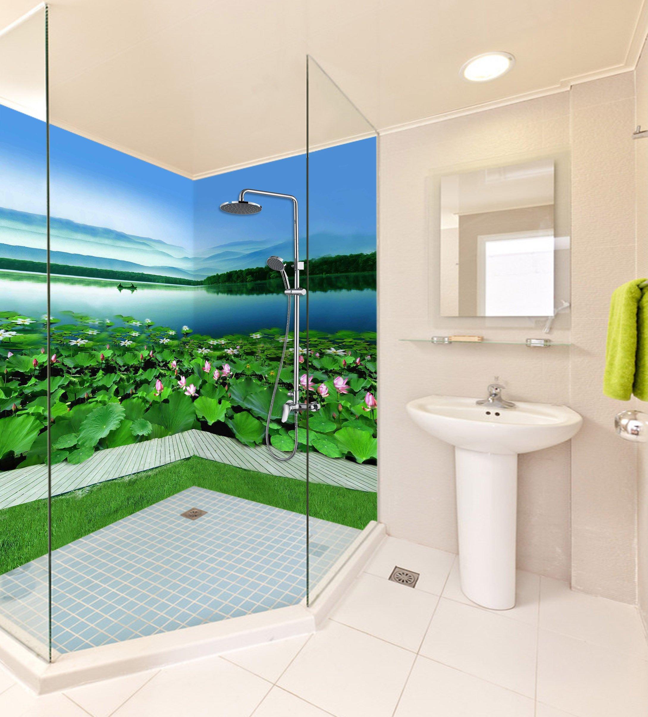 3D Lake Lotus Flowers 26 Bathroom Wallpaper Wallpaper AJ Wallpaper