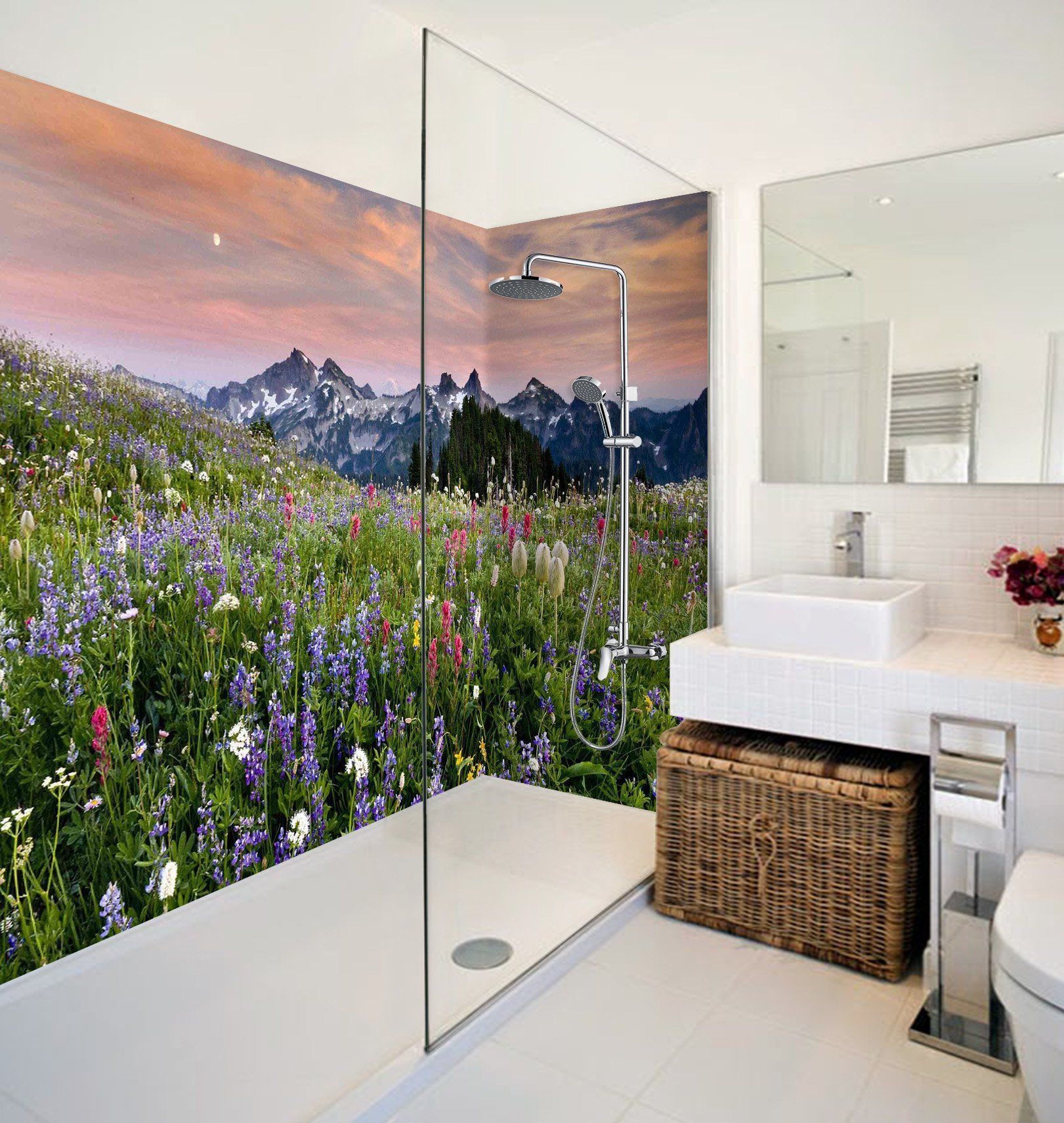 3D Mountain Wildflowers 8 Bathroom Wallpaper Wallpaper AJ Wallpaper