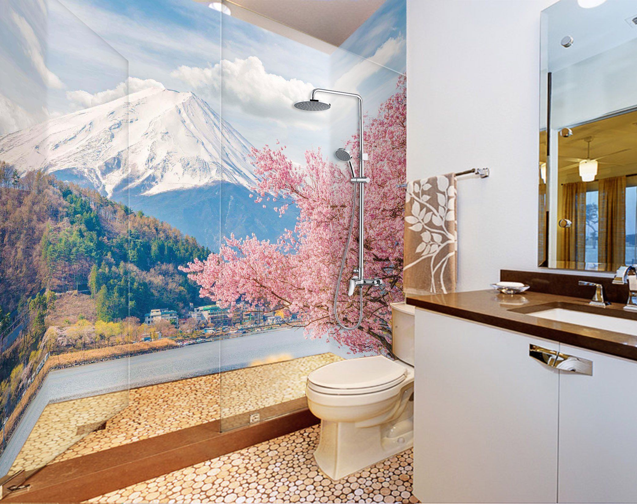 3D Mount Fuji Scenery 52 Bathroom Wallpaper Wallpaper AJ Wallpaper