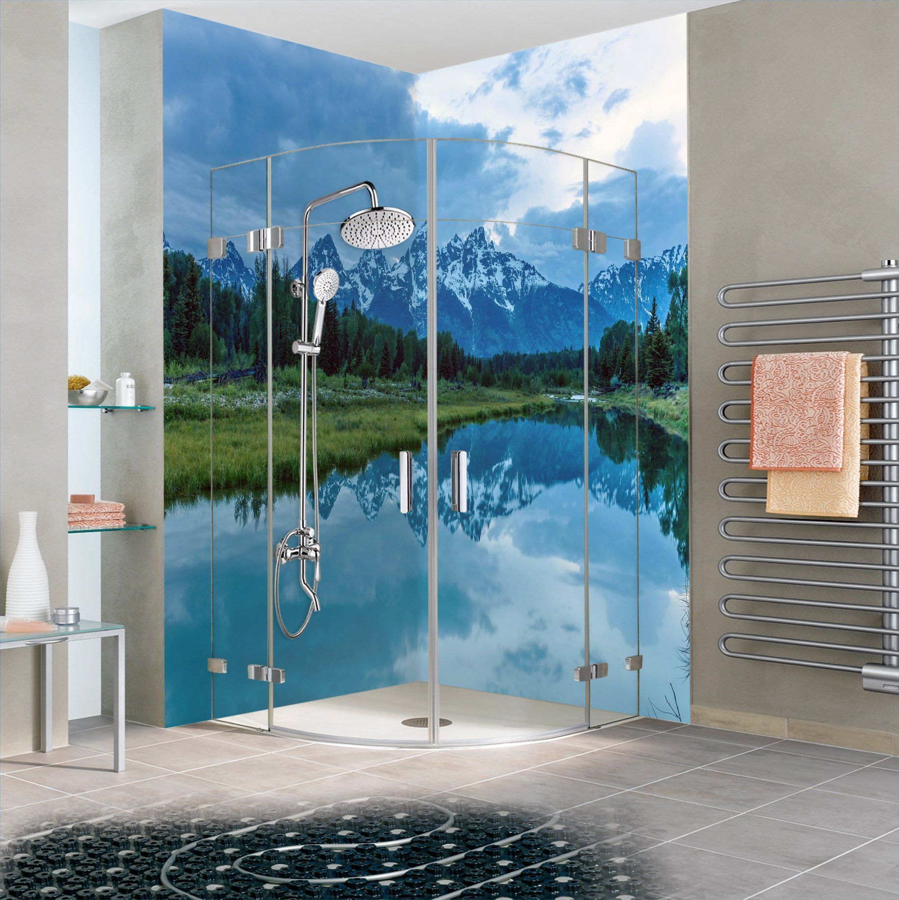 3D Snow Mountains Peaceful Lake 43 Bathroom Wallpaper Wallpaper AJ Wallpaper