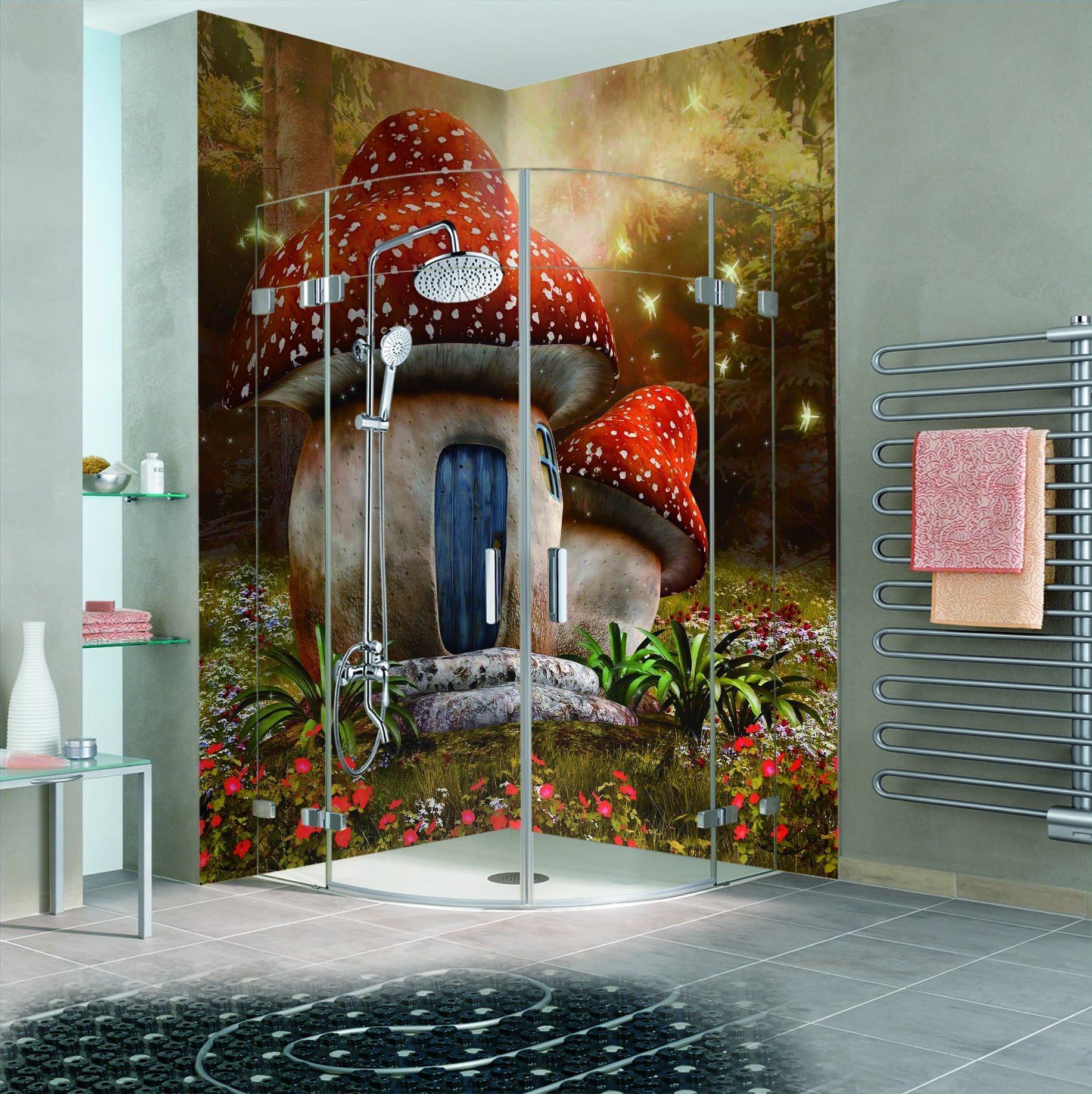 3D Mushroom Houses 79 Bathroom Wallpaper Wallpaper AJ Wallpaper