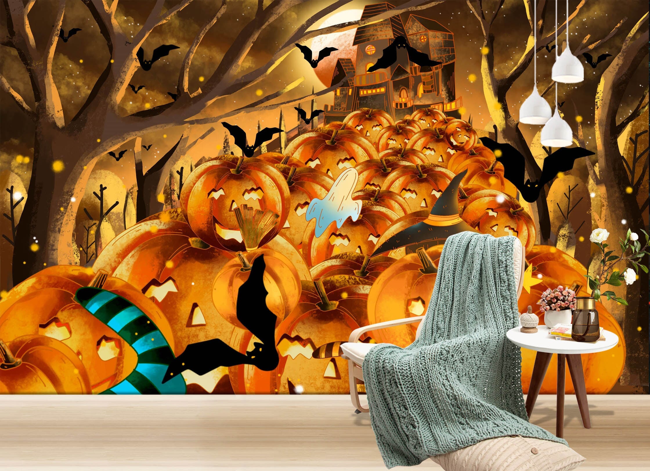 3D Castle Pumpkin Festival 1007 Halloween Wall Murals Wallpaper AJ Wallpaper 2