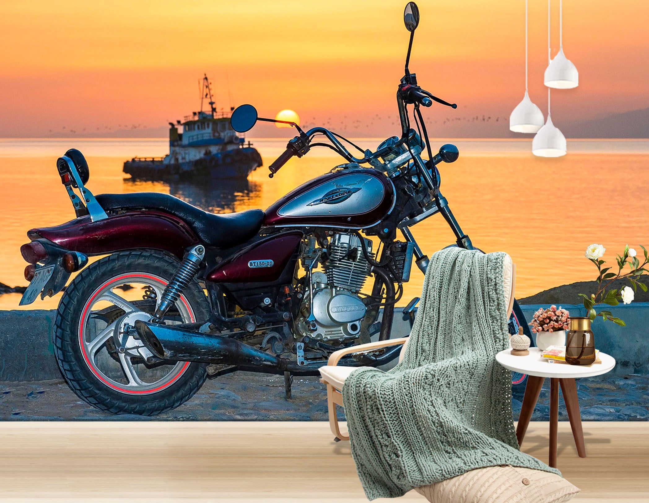 3D Dusk Motorcycle 281 Vehicle Wall Murals
