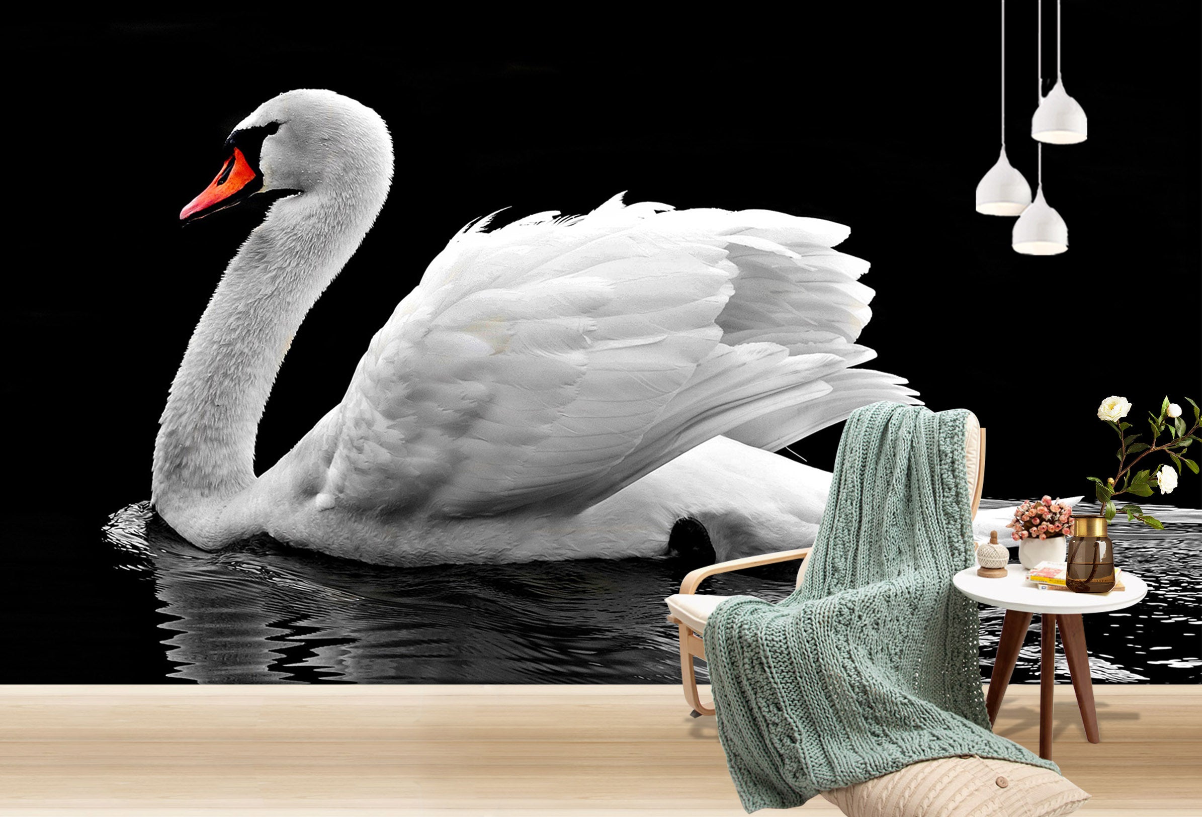 3D White Swan 268 Wall Murals