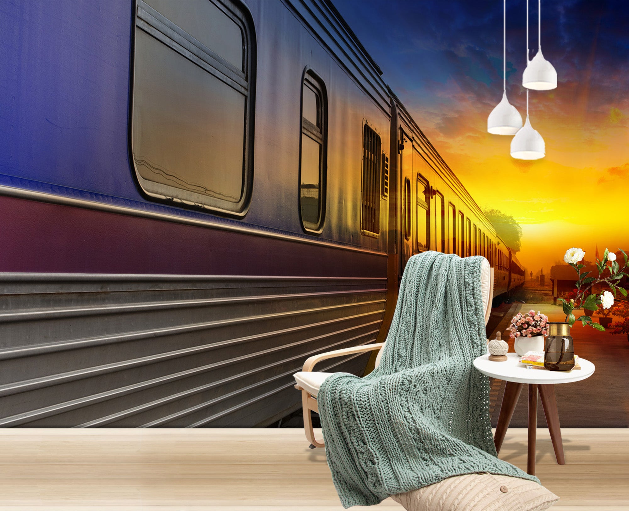 3D Sunset Train 151 Vehicle Wall Murals
