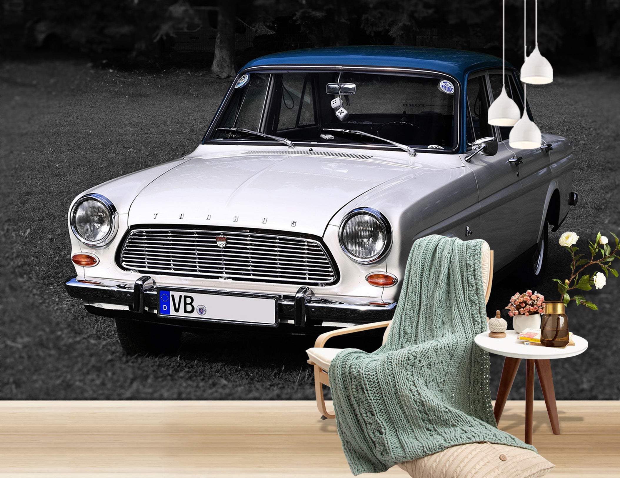 3D White Car 183 Vehicle Wall Murals