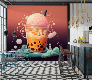 3D Pearl Tea 2027 Fruit Bubble Tea Milk Tea Shop Wall Murals