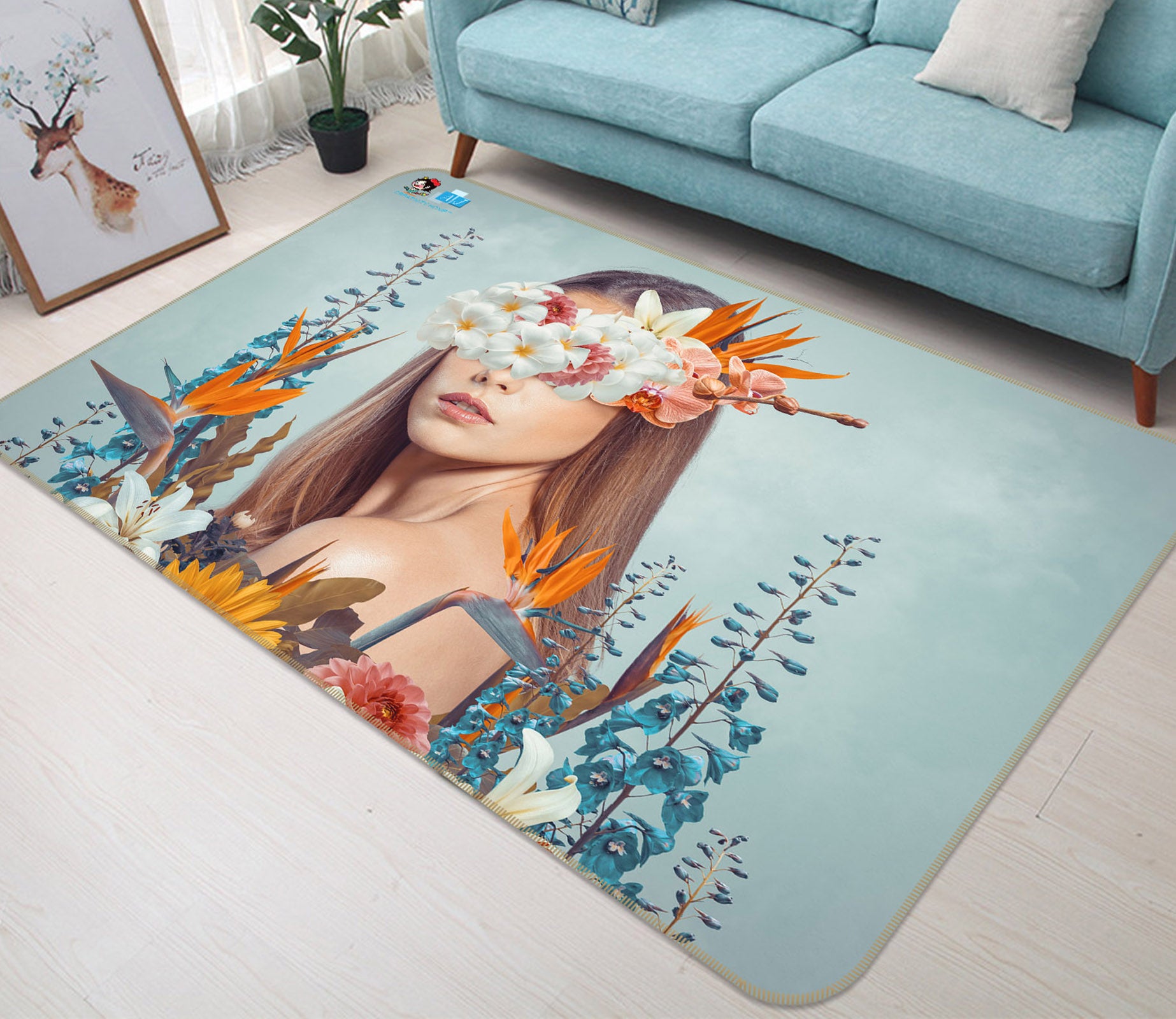 3D Woman Flower 3074 Rug Non Slip Rug Mat