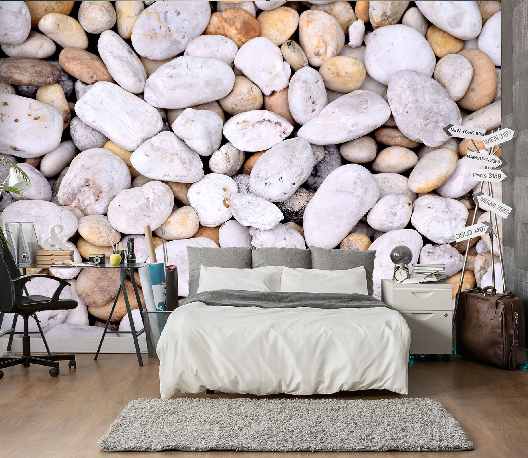 3D White Stone 2044 Wall Mural Wall Murals