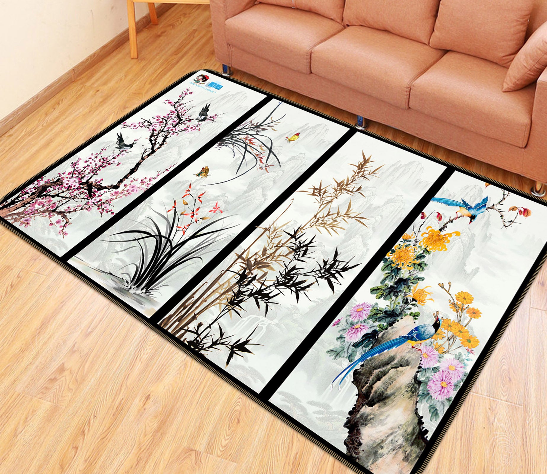 3D Chinese Style 3067 Rug Non Slip Rug Mat