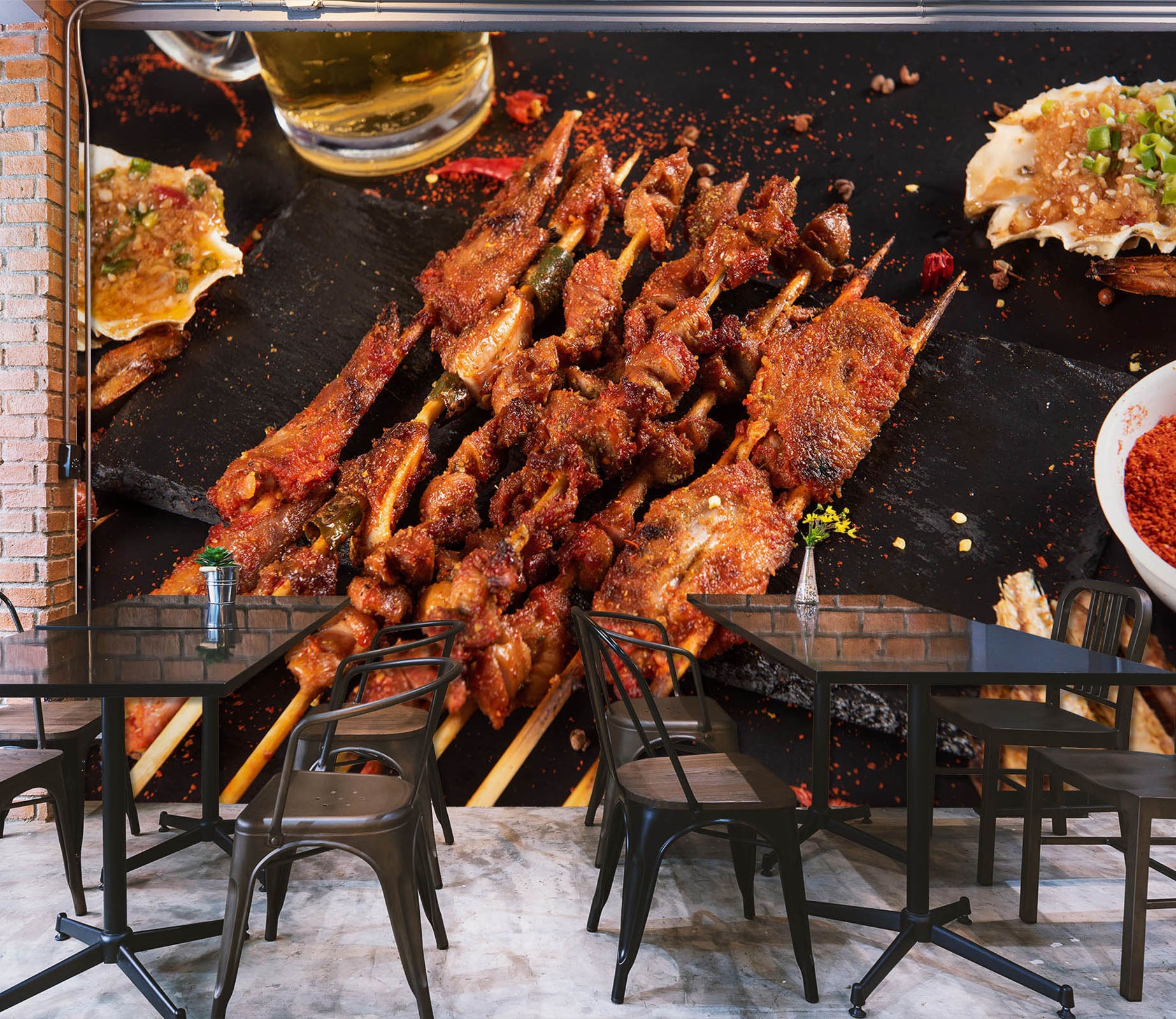 3D Grill Kebab Shop BBQ 350 Wall Mural Wall Murals Commercial