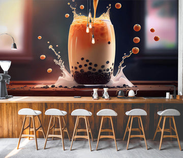 3D Pearl Tea 2026 Fruit Bubble Tea Milk Tea Shop Wall Murals