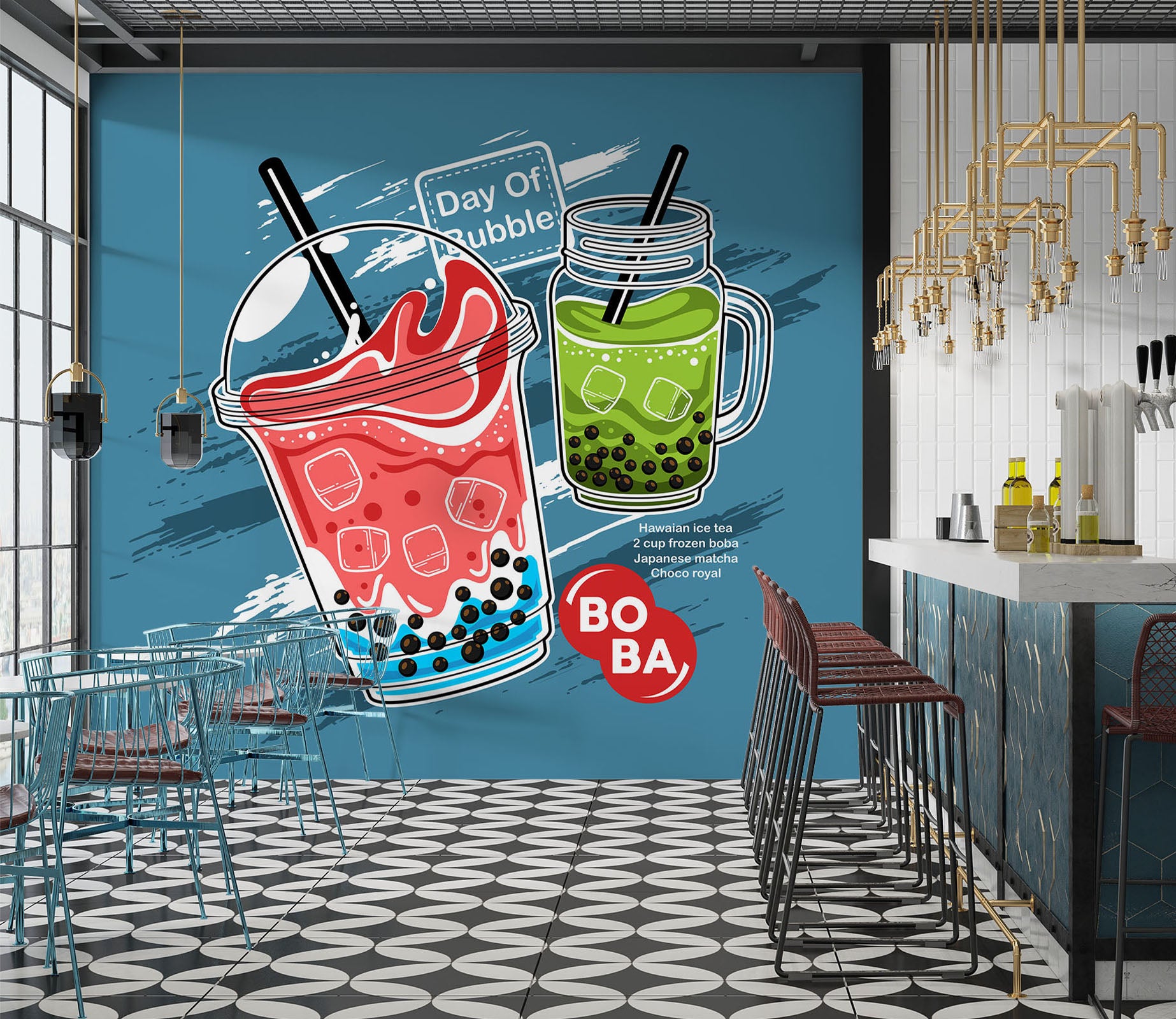 3D Pearl Tea 2028 Fruit Bubble Tea Milk Tea Shop Wall Murals