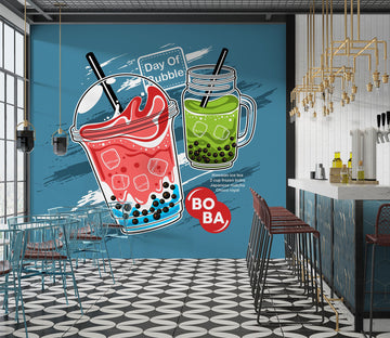 3D Pearl Tea 2028 Fruit Bubble Tea Milk Tea Shop Wall Murals