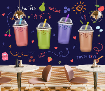 3D Pearl Tea 2081 Fruit Bubble Tea Milk Tea Shop Wall Murals