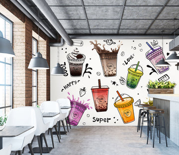 3D Pearl Tea 2087 Fruit Bubble Tea Milk Tea Shop Wall Murals
