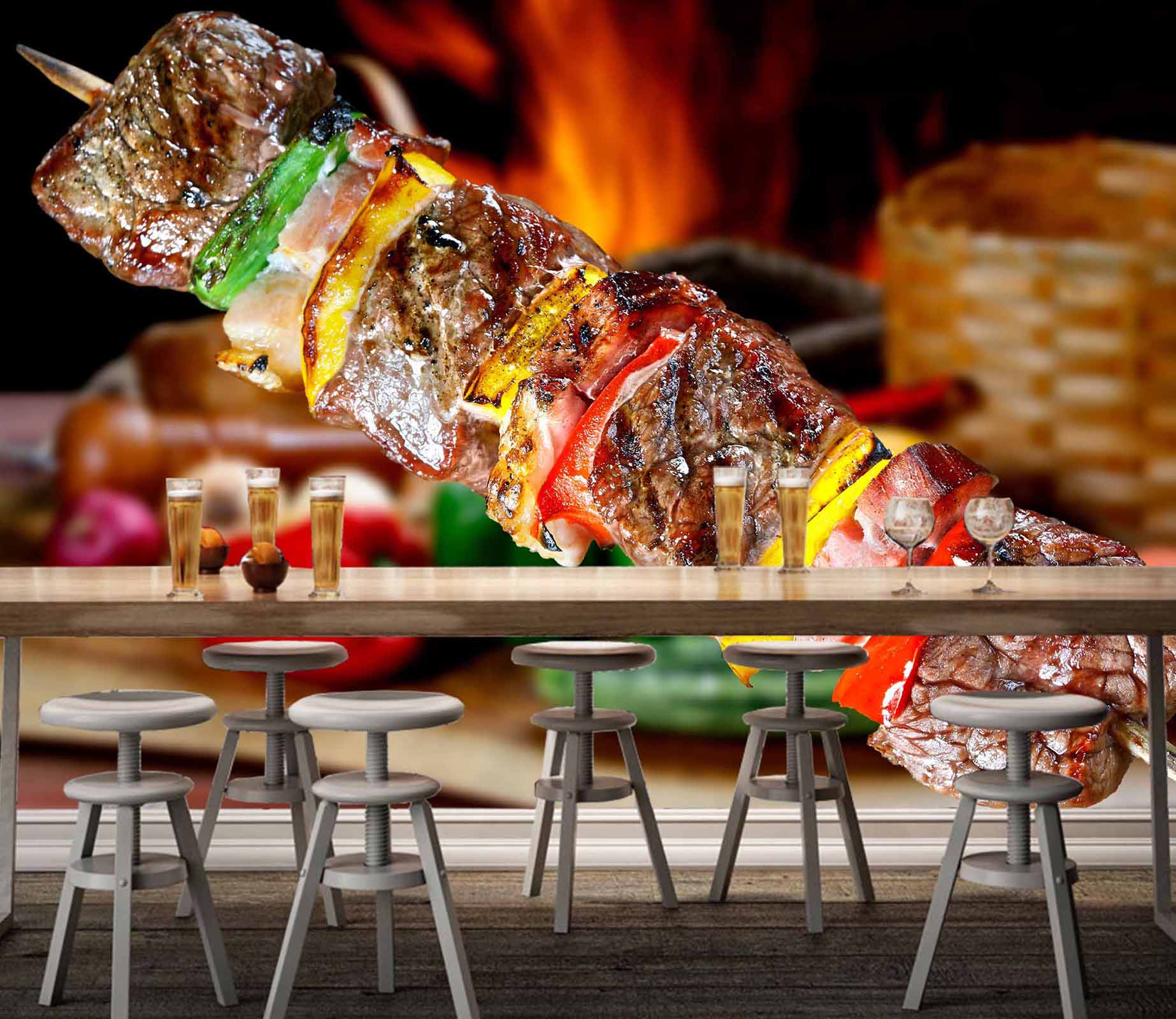 3D Grill Kebab Shop BBQ 351 Wall Mural Wall Murals Commercial