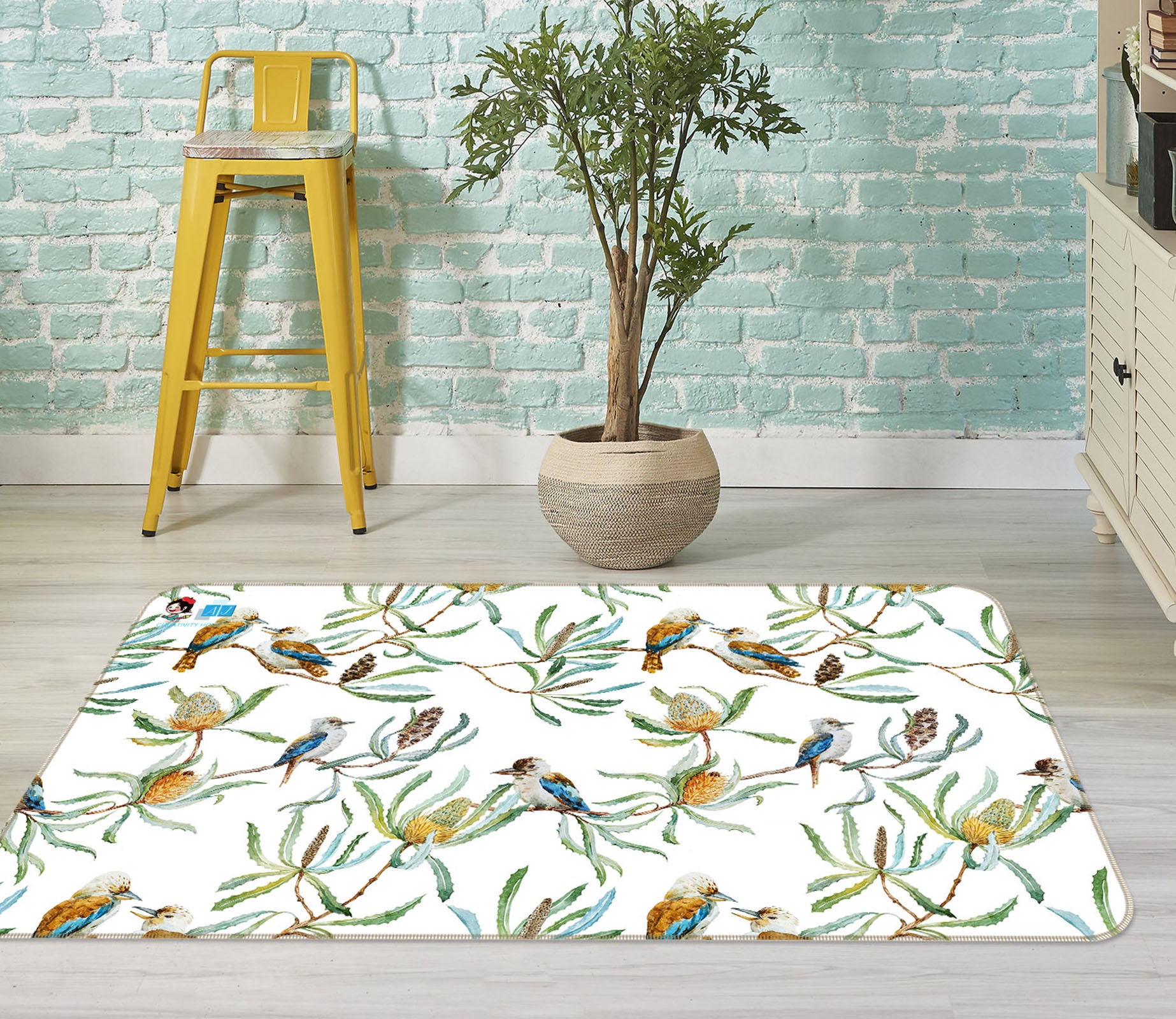 3D Leaf Bird 3004 Rug Non Slip Rug Mat