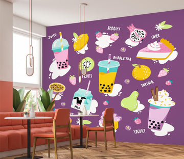3D Pearl Tea 2031 Fruit Bubble Tea Milk Tea Shop Wall Murals