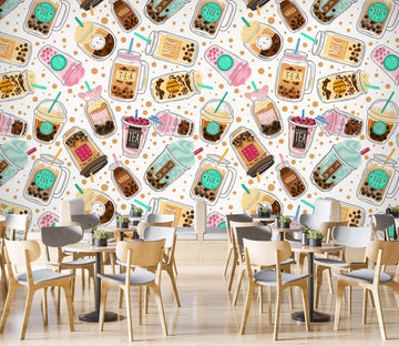 3D Pearl Tea 2064 Fruit Bubble Tea Milk Tea Shop Wall Murals