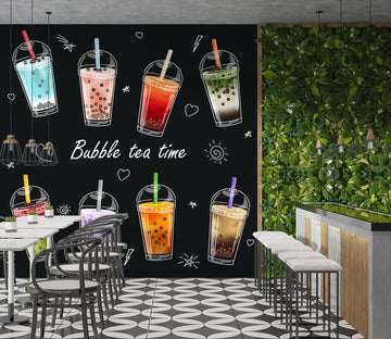 3D Pearl Tea 2067 Fruit Bubble Tea Milk Tea Shop Wall Murals